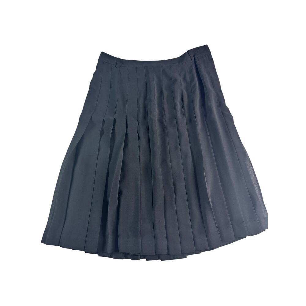 BCBG MaxAzria Black Pleated Skirt Size 2 Midi A Line Side Zip Classic